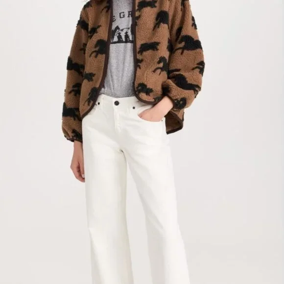 The Great. Pasture Fleece Jacket w horse print and brown collar, S (1), EUC - Picture 3 of 10